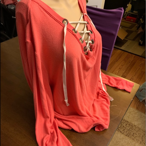 EUC worn once this cute 1XL coral in color Terry cloth hoodie is a must have! - Picture 2 of 6